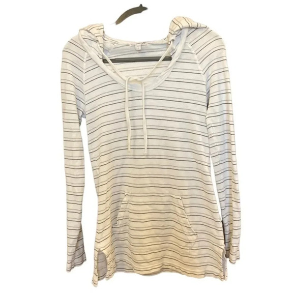 James Perse Hoodie Pullover Sweater Pocket Striped Gray and White Size Small - Picture 1 of 7